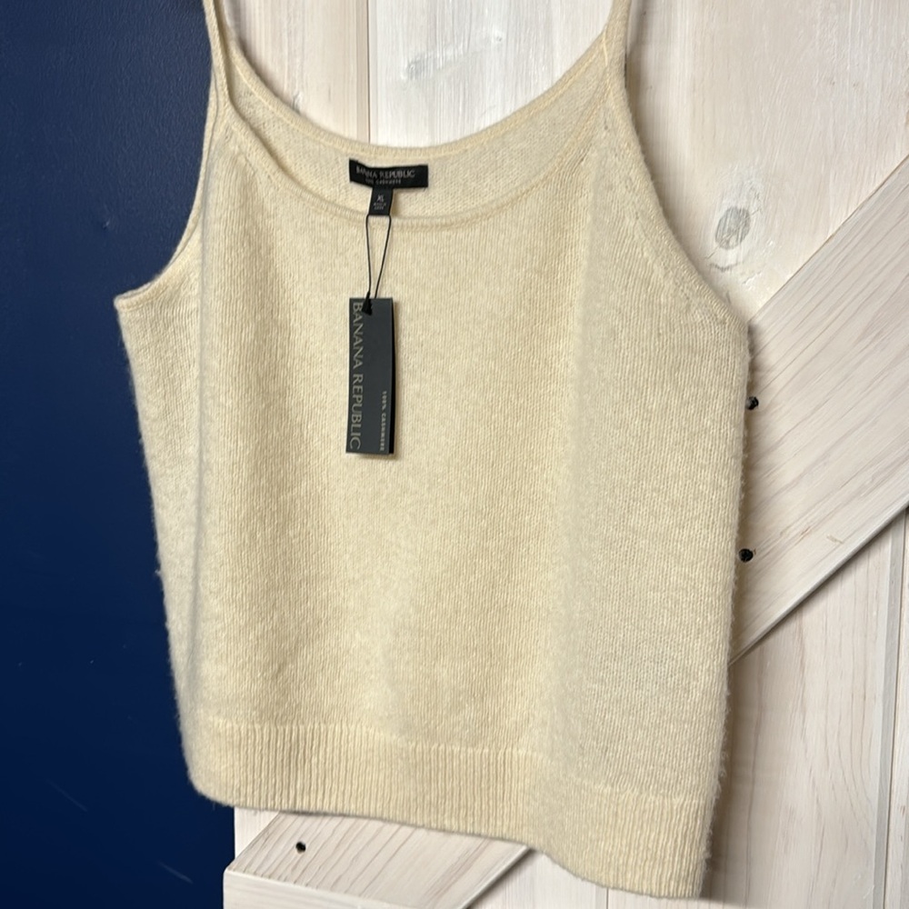 Banana Republic 100% Cashmere Cream Knit Tank XL New - Picture 3 of 6